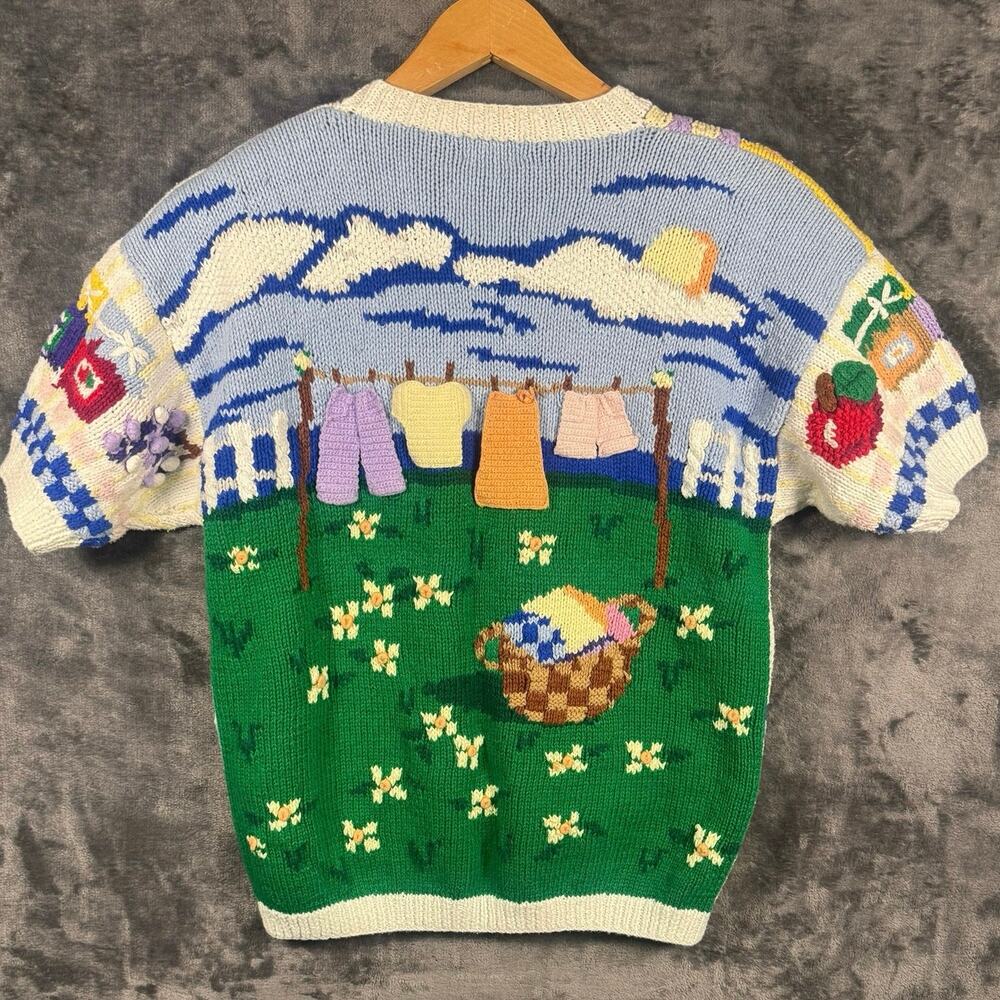 VTG 90s PBJ Sport Hand-Knit Art-To-Wear Embroidered Cardigan Sweater Medium - Picture 2 of 8